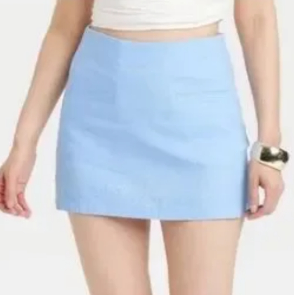 NWT A New Day Tailored Blue Linen Blend Mini Skirt Size 14